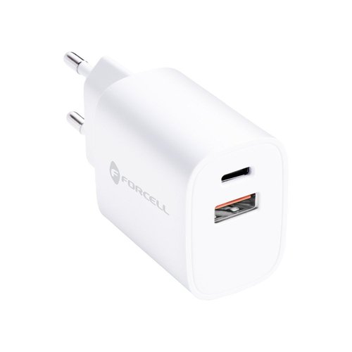 Forcell Travel Charger with USB C and USB A sockets - 3A 30W with PD and Quick Charge 4.0 function