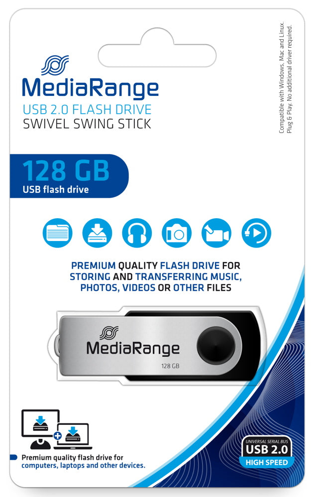 MediaRange USB-Stick 128GB USB 2.0 swivel swing
