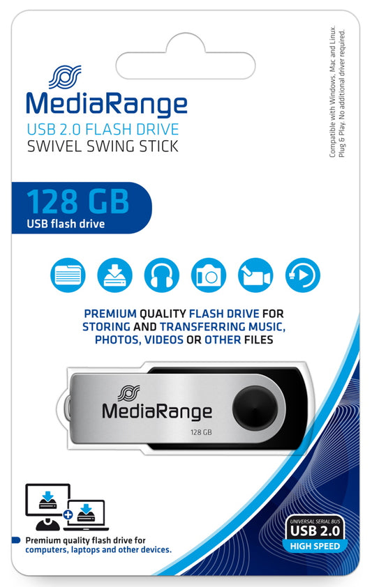 MediaRange USB-Stick 128GB USB 2.0 swivel swing