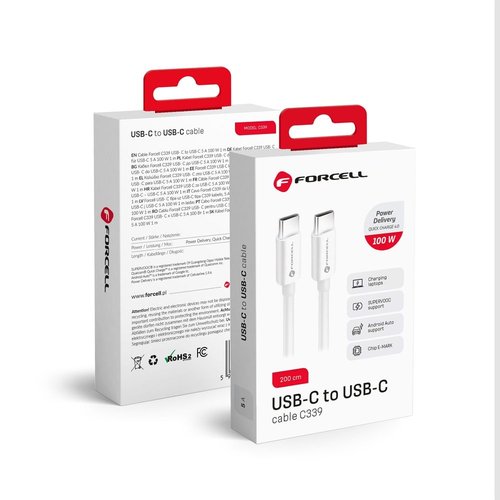 FORCELL Kabel Typ C do Typ C QC4.0 5A/20V PD 100W C339 2m weiß
